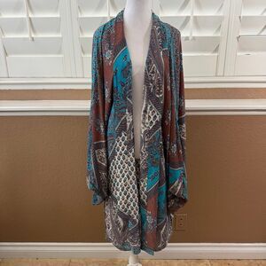 Tienda Ho Boho Kimono Blue Brown Paisley Duster Festival Earthy Oversized Sz XL